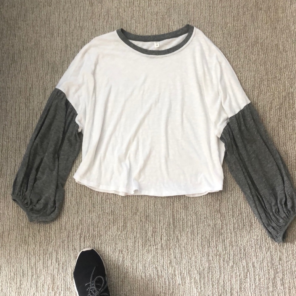White and grey long sleeve shirt from Nordstrom’s